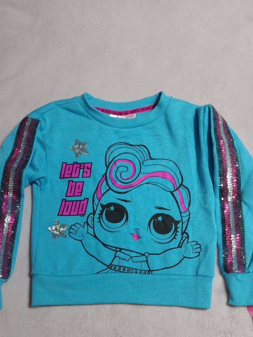 Turquoise 'Let's Be Loud' Girls Sweatshirt with Sequin Sleeves LOL Surprise XS